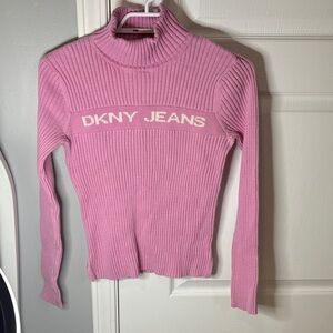 DKNY Pink Ribbed Long Sleeve Top